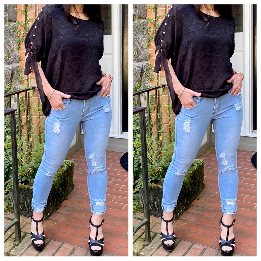 #27 Light denim stretch Distressed Skinny Jeans - Picture 2 of 9